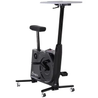 Soozier 2-in-1 Stationary Exercise Bike and Tabletop Workstation with LCD Monitor  Black(m-1)