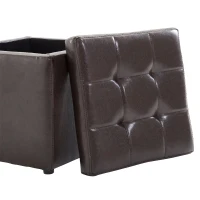 HomCom 16” Cube Faux Leather Tufted Storage Ottoman Footrest Seat - Dark Brown(m-3)