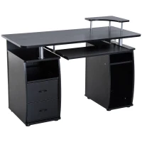 HomCom Computer Desk PC Table Desktop Workstation w/ Monitor Printer Shelf Home Office - Black(m-2)