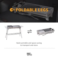 Outsunny Portable Folding Charcoal BBQ Grill Stainless Steel Camp Picnic Cooker - Silver(m-4)