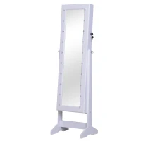 HomCom 58" Lockable LED Lighted Jewelry Storage Cabinet Armoire with Full-Length Mirror - White(m-6)