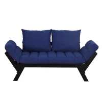 HomCom Single Person Convertible Bed Chaise Lounge Couch Adjustable Padded Lightweight - Blue and Black(m-1)