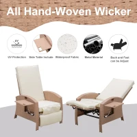 Outsunny Outdoor Rattan Wicker Adjustable Recliner Lounge Chair with Drink Tray & Stylish Contemporary Design - Beige(m-4)