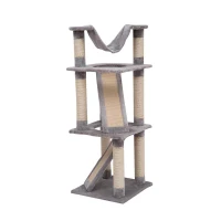 Pawhut 52" Four Story Cat Tree Scratching Post w/ Ramps and Hammock - Grey(m-5)