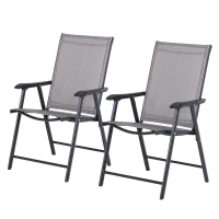 Outsunny 2-Piece Folding Sling Chair Set, Gray - Comfortable Patio Garden Furniture for Relaxation(m-1)