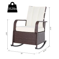 Outsunny Outdoor Patio Wicker Rattan Recliner Lounger Rocking Cushioned Chair with Footrest - Cream White(m-3)