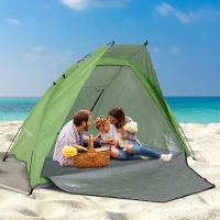 Outsunny Portable Automatic Pop Up Sun Protection Beach Tent Cabana with Door - Green(m-2)