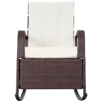 Outsunny Outdoor Patio Wicker Rattan Recliner Lounger Rocking Cushioned Chair with Footrest - Cream White(m-8)