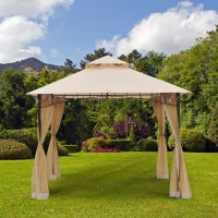 Outsunny 10x10 Outdoor Gazebo Canopy with Mesh Netting, Beige - Elegant Metal Patio Shelter for Garden & Backyard(m-1)