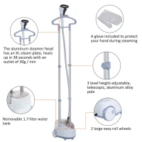 HomCom 1.7 Liter 1200W Upright Full Size Clothing Steamer with Fabric Brush and Garment Hanger - White / Grey(m-3)