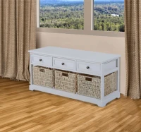 HomCom 40" Rustic Wooden 3 Drawers and Baskets Storage Bench - Antique White(m-3)