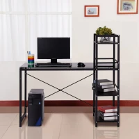 HomCom 50" Modern Office Desk With Storage Shelves Bookcase - Black(m-2)