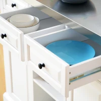 HomCom 51" x 18" x 36" Pine Wood Stainless Steel Portable Multi-Storage Kitchen Rolling Island Cart with Wheels - White(m-10)