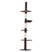 PawHut 106" Adjustable Height Floor-To-Ceiling Vertical Cat Tree - Brown and Cream(m-4)