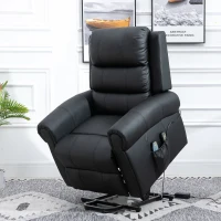 HOMCOM Power Lift Chair Heated Vibrating Massage Recliner Sofa with Remote PU Black(m-2)