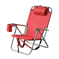 Outsunny Adjustable Backpack Beach / Camp Chair w/ Drink Holder & Storage Pockets - Red(m-1)