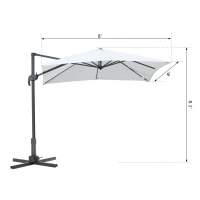 Outsunny 8ft x 8ft Square Offset 360 Cantilever Market Patio Umbrella with Cross Base Off White(m-7)