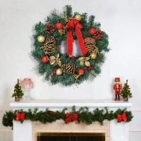 HomCom 2' White LED Artificial Christmas Holiday Door Wreath(m-2)
