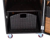 Outsunny 35” Rolling Rattan Wicker Kitchen Trolley Cart - Dark Brown(m-7)