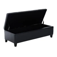 HomCom Large 51” Tufted Faux Leather Modern Storage Ottoman Bench - Black(m-6)