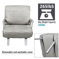 HomCom Single Person Folding 5 Position Steel Convertible Sleeper Bed Sofa Chair - Grey(m-7)
