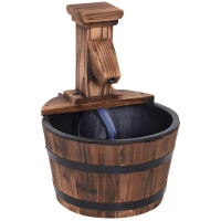 Outsunny Barrel Water Fountain Wood Garden Decor Metal Rustic Outdoor Pump with Flower Planter(m-1)