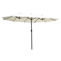 Outsunny 15' Double-Sided Outdoor Patio Market Umbrella with Air Vents - Cream White(m-8)