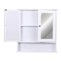 Kleankin Wall Mounted Bathroom Storage Cabinet with Mirror and Double Doors - White(m-4)