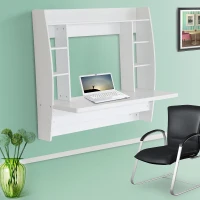 HomCom Floating Wall Mount Office Computer Desk with Storage - White(m-2)