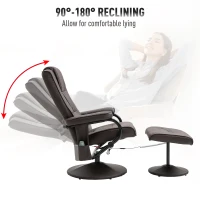 HOMCOM Electric Heated Massaging Sofa Upholstered PU Leather Recliner with Footrest - Brown(m-5)
