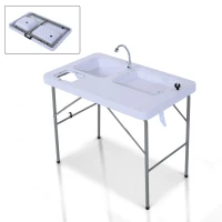 Outsunny Indoor Picnic Table Portable Folding Fish Cleaning Cutting Table Camping Kitchen Faucet Sink - White(m-2)
