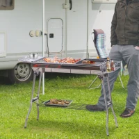 Outsunny Portable Folding Charcoal BBQ Grill Stainless Steel Camp Picnic Cooker - Silver(m-1)