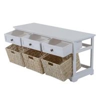 HomCom 40" Rustic Wooden 3 Drawers and Baskets Storage Bench - Antique White(m-7)