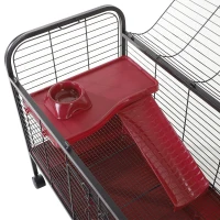 PawHut 42" Metal Wire Small Animal Pet Cage Rabbit Guinea Pig Play House with Wheels and Ramp - Red and Black(m-6)