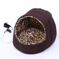 Pawhut Hooded Indoor Electric Heated Round Dog Pet Bed - Brown(m-1)