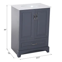 Kleankin 34” Modern Single Ceramic Sink Bathroom Vanity Set - Soft Grey(m-3)