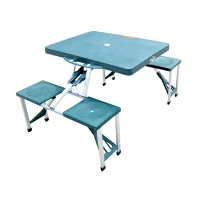 Open Box Outsunny 4 Person Plastic Portable Compact Folding Suitcase Picnic Table Set with Umbrella Hole - Green(m-1)
