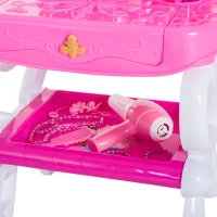 Qaba 2-in-1 Kids Piano Vanity Table Stool Princess Pretend Play Set with Lights(m-12)