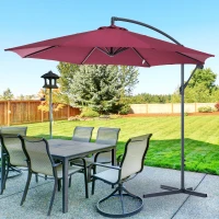 10' Cantilever Hanging Tilt Offset Patio Umbrella with UV & Water Safe Material & Cross Base (Weight Not Included), Red(m-1)
