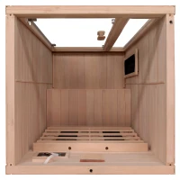 Soozier Wooden Indoor 2 Person Square Heat Room Infrared Sauna w/ Ceramic Heater(m-4)