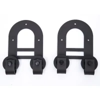 HomCom Rustic 6' Interior Sliding Barn Door Kit Hardware Set - Black Craftsman Horseshoe(m-4)