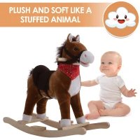 Qaba Kids Rocking Plush Horse Ride on Toy Sound Rocker w/Scarf - Brown(m-6)