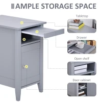 HOMCOM Modern End Table, Slim Side Table, Nightstand with Adjustable Open Shelf and Door Cabinet for Living Room, Bedroom, Grey(m-4)