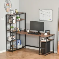 HOMCOM 67 Inch Home Office Computer Desk with Display Bookshelf, Industrial Writing Table with CPU Stand and Steel Frame, Black/Walnut(m-2)