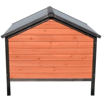 PawHut Wooden Dog House with Porch, Outside Dog House with Water-resistant Asphalt Roof, Ladders, Fencing, Window, for Small and Medium Dogs, Natural(m-9)