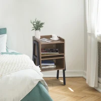 HOMCOM Industrial Nightstands Set of 2, Stackable End Tables with Steel Legs and Open Shelves for Living Room, Bedroom, Oak(m-8)