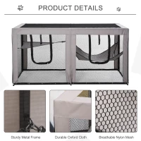 PawHut Large Mesh Cat House Kitty Indoor/Outdoor Rest Space with 2 Zipper Doors Soft Hammock Pet Bed, Black & Grey(m-6)