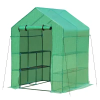 Outsunny 5' x 5' x 6' 2-Tier Shelf Greenhouse for Outdoor Garden Plant & Plant Use with PE Cover & Steel Frame(m-1)