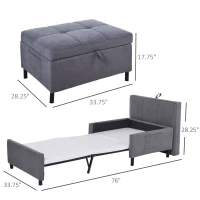 HOMCOM 2-In-1 Design Convertible Single Sofa Bed with Side Pocket and Metal Frame Couch for Living Room, Grey(m-3)