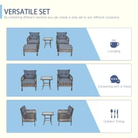 Outsunny 5-Piece PE Wicker Patio Furniture Set, Conversation Set with Outdoor Ottomans, Table & Chairs, Small Balcony Furniture for Apartments, Steel, Gray(m-5)